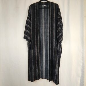 Carly Jean Los Angeles Sz M Womens Black Striped Duster Cardigan Slub Boho Flowy